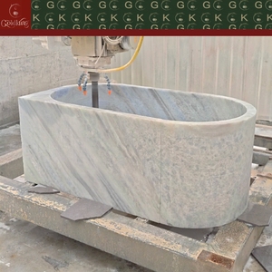<span class=keywords><strong>Baignoire</strong></span> ovale autoportante en marbre bleu cristal GOLDKING haut de gamme pour studio résidentiel, veines gris clair et bleu ciel, personnalisable OEM - Product Image 2