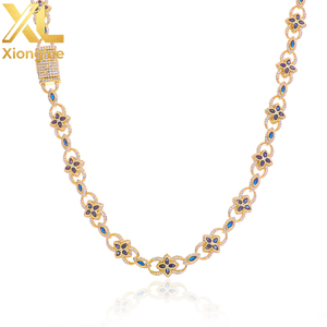 Collar de circonitas con diseño de trébol de cuatro hojas y ojo, símbolo infinito, cadena con botón abatible, joyería hip hop - Product Image 3