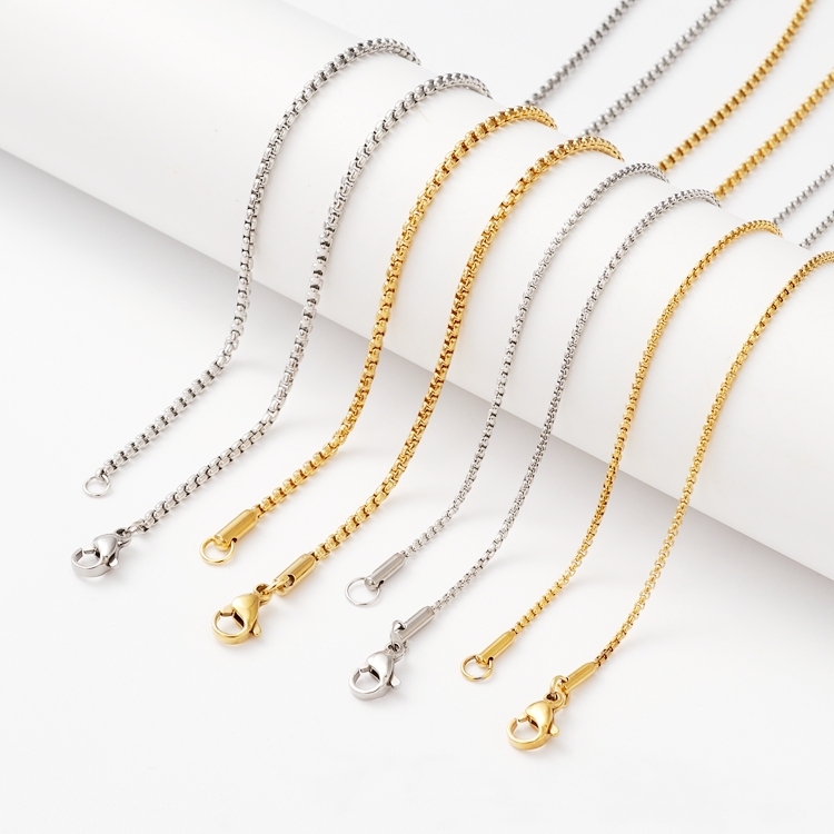 Ready To Ship Stainless Steel Link Chain Gold Silver Round Box Necklace Chain For Men Fashion Hip Hop Jewelry