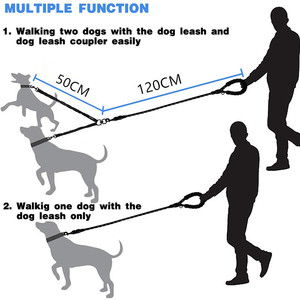 Adjustable Reflective Two Hook Pet Dog Dual <b>Double</b> <b>Ended</b> <b>Leads</b> No Tangles Coupler 360 Degree Swivel Anti-tangle <b>Double</b> Dog Leash - Product Image 2