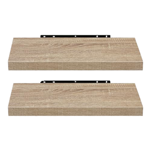 Modern Natural Wood Double Tier <b>Wall</b> <b>Mounted</b> Floating <b>Shelves</b> for Bathroom and Living Room - Product Image 1