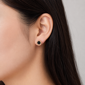 Boucles d'oreilles clous en acrylique chiffres romains, acier inoxydable plaqué or 14K sous vide, or rose, clous ronds noirs - Product Image 5