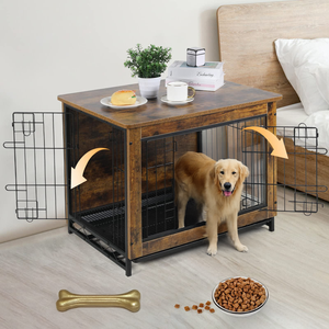 Meubles de caisse pour chien personnalisés en usine Table d'extrémité latérale Cage pour chien robuste en bois Table d'extrémité intérieure Table de nuit Plateau amovible - Product Image 1
