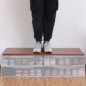 Transparent Shoe Storage Box <b>Foldable</b> Steel <b>Frame</b> Dustproof Under <b>Bed</b> Storage Rectangle Solid Color Organize Home Use - Product Image 4