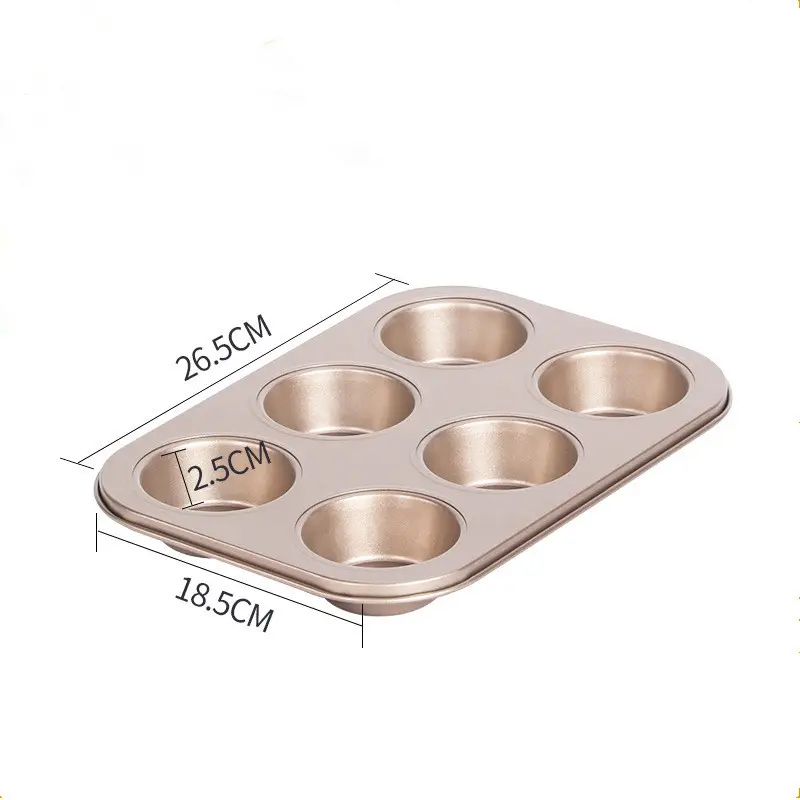 Home Kitchen Golden Black Carbon Steel Nonstick 6 Cups Muffin Pan for Cupcake Baking Pans Bakeware Cake Mold