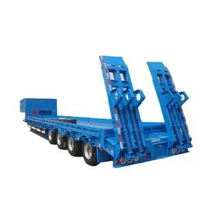 YUETONG 3 Axle 4 axles 60 Tons 100 Ton Hydraulic Lowboy Loader Lowbed Low Bed Truck Semi Trailer For heavy excavator