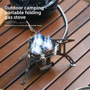 Réchaud pliant portable à trois brûleurs résistant au vent pour <span class=keywords><strong>camping</strong></span> en extérieur, <span class=keywords><strong>barbecue</strong></span> de pique-nique, cuisson à flamme haute, <span class=keywords><strong>gaz</strong></span> butane en cartouche, <span class=keywords><strong>gaz</strong></span> plat - Product Image 4