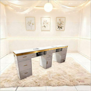 Mesa de <span class=keywords><strong>Manicura</strong></span> Doble de Mármol Moderna y Lujosa con Aspirador de Polvo y Luz, Estación de Trabajo Profesional para Salón - Product Image 2