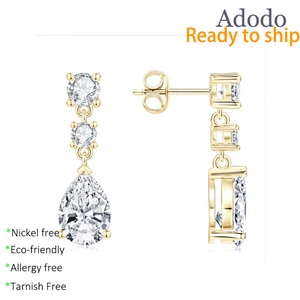Pendientes de Moda con Circonita y Baño de Oro de 14k, Elegantes y Únicos, con Corte de Pera de 7*10mm, Estilo Gota de Agua, para San Valentín, Venta al Por Mayor - Product Image 1