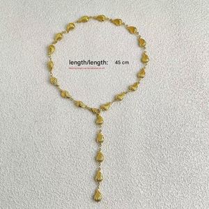 สร้อยคอชุบทองแท้ของสาวทันสมัยทำจากสแตนเลสกลวงรูปหัวใจหยดน้ำพร้อมห่วงโซ่รูปดอกไม้ - Product Image 5