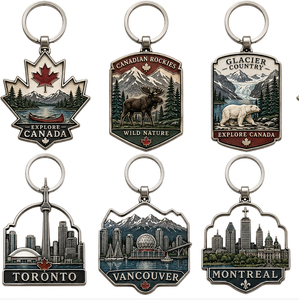Porte-clés souvenir de <span class=keywords><strong>voyage</strong></span> personnalisé en alliage de zinc imprimé en 3D, paysage urbain de Toronto, Vancouver, Montréal, feuille d'érable - Product Image 1