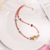 Ensemble de bijoux vintage bohème en perles et pierres précieuses, collier et bracelet en rhodonite, cristal naturel, pour les fêtes, les célébrations et les cadeaux