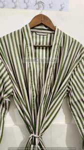 Bata Kimono de Algodón Estampada a Mano Verde para Mujer, Ligera, para Descansar, Playa y Hogar - Product Image 5