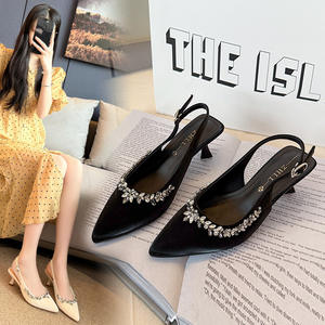 8852-10 صنادل نسائية مرصعة بالأحجار الكريمة بكعب عالٍ ومقدمة مدببة، مقاسات كبيرة 41-45، تصميم جديد لأحذية الحفلات والزفاف والمناسبات - Product Image 3