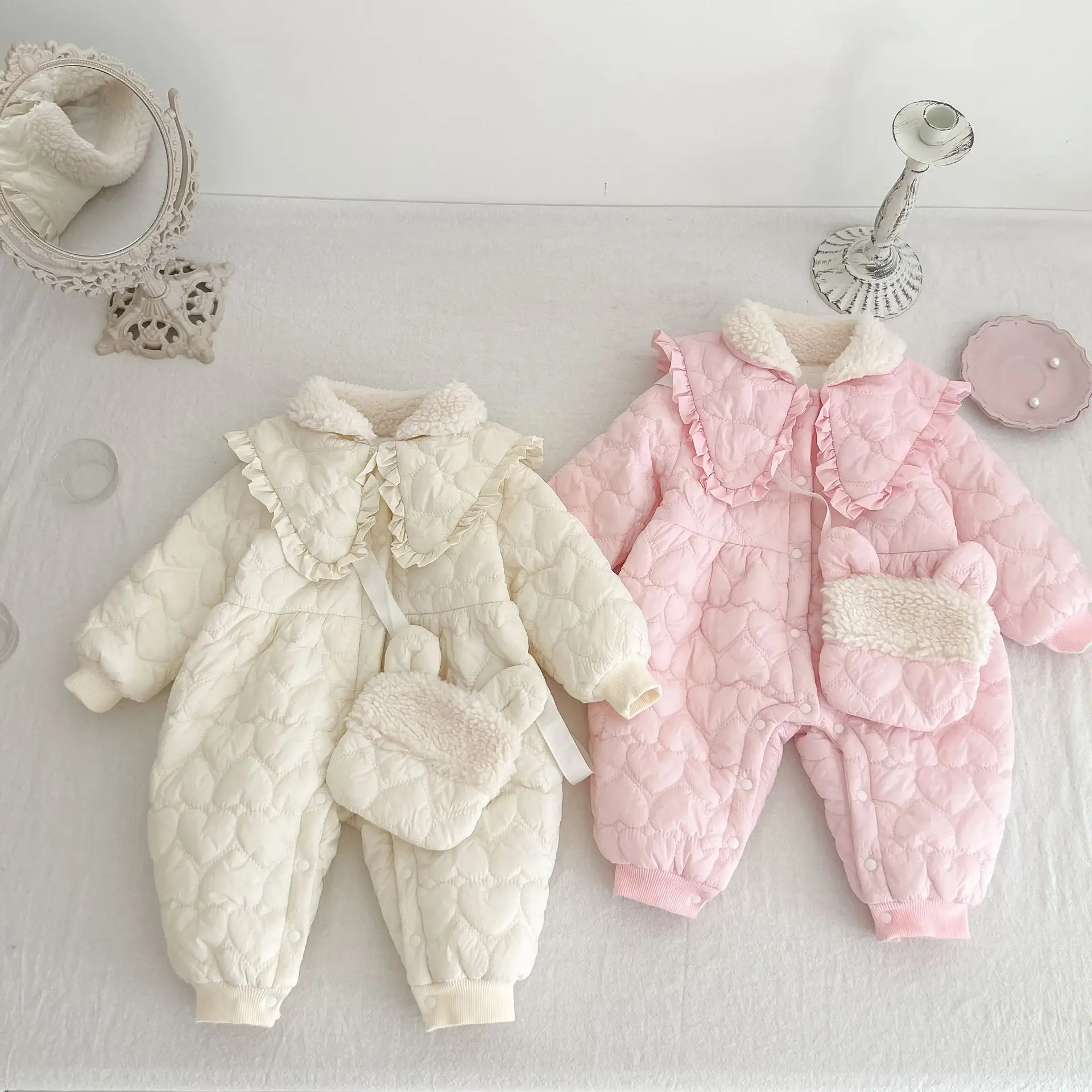 Baby Girl Autumn And Winter Clothes Cute And Warm Baby Jumpsuit Plus Velvet Thickening Newborn Baby Winter Romper