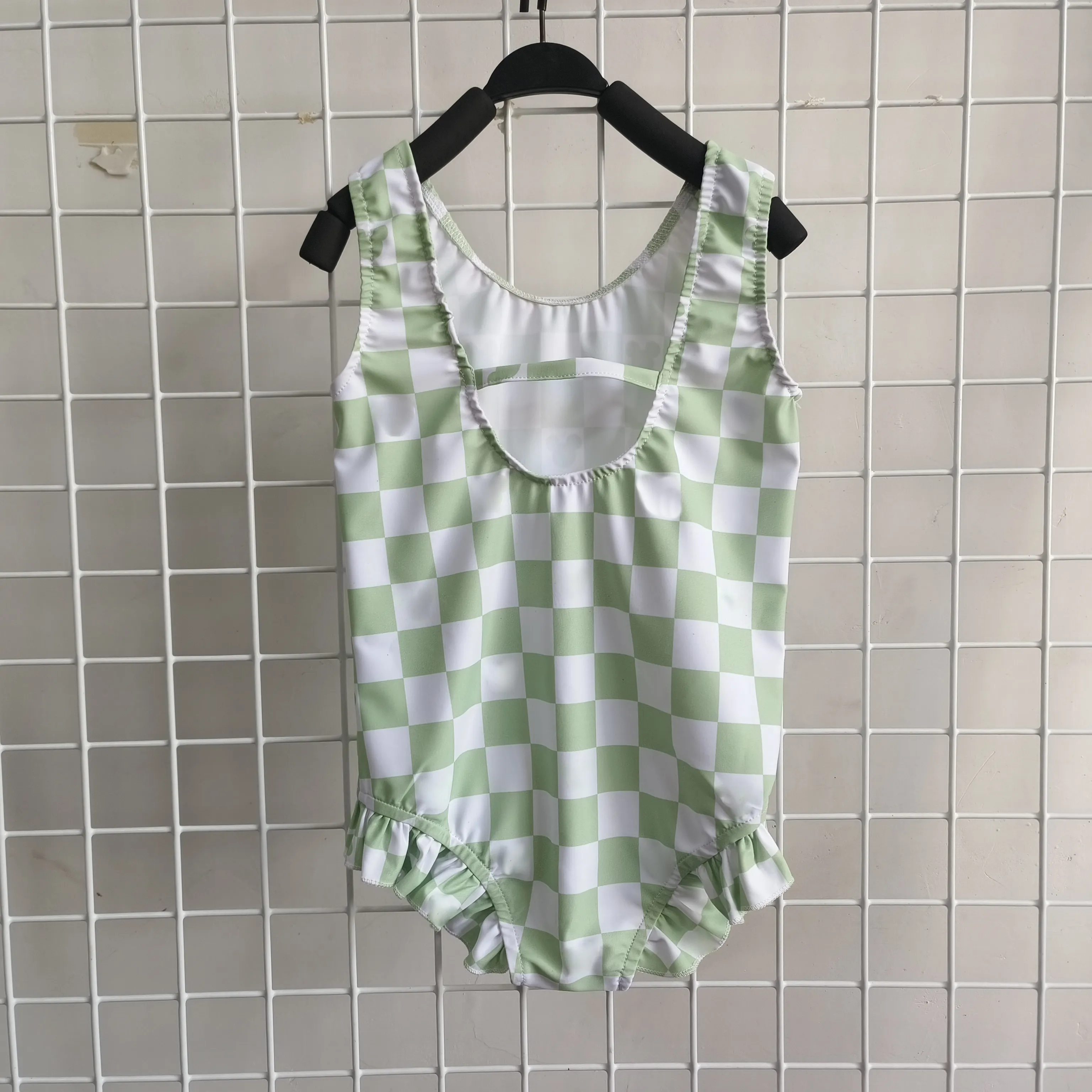 Custom unisex baby toddler girls digital print sleeveless ruffle swimming bathing suit bodysuit romper for Summer