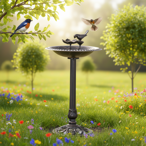 Vasca per uccelli da esterno in alluminio e ferro con posatoio, stile tradizionale per uccelli selvatici da giardino - Product Image 2