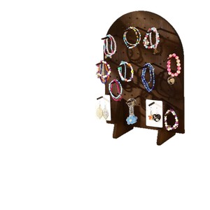 Wooden <b>Bracelet</b> Storage Rack Desktop Jewelry Display Stand Oval Solid Wood Keychain Organizer with 25 Pegs for Necklace - Product Image 5
