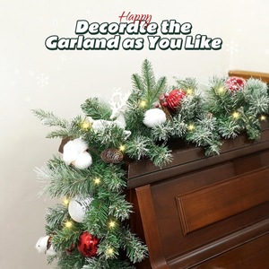 LINGKAI Pre-lit Flocked <b>Christmas</b> Garland with <b>LED</b> Lights Pine Cone Red Berry Artificial Greenery Mantel Fireplace Holiday Decor - Product Image 4