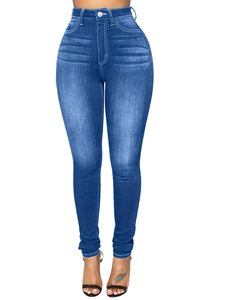 Livraison gratuite aux États-Unis-Best-seller Jeans en denim stretch bleu clair coupe ajustée pour femmes Taille élastique <span class=keywords><strong>Legging</strong></span> skinny crayon d'été - Product Image 3