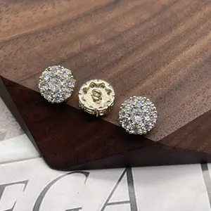 Luxury New Shiny Crystal zircon gold metal decoration rhinestone sew on shank fancy buttons for women clothing