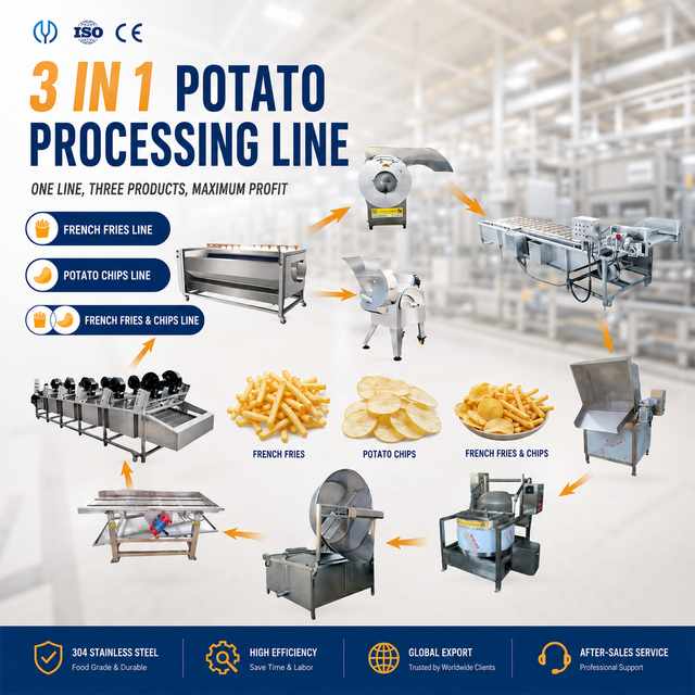 Industrial French Fries Production Line for Food Processing | Automatic Potato Chips and French Fry Making Machine Line