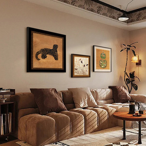 Arte de pared enmarcado, pintura al óleo abstracta sobre lienzo, marco negro rectangular para decoración de sala de estar y comedor - Product Image 1