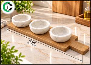 CCI 18 Inch White Marble Kitchen Condiment Holder With Brass Spoon And Wooden Base Elegant Natural Stone <b>Spice</b> <b>Storage</b> Set - Product Image 2