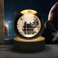 Cadeaux d'anniversaire, lampe de nuit 3D, lumière chaude, boule de cristal, lampe à illusion 3D, base en bois, lampe de nuit LED en verre, boule de lune intelligente, lampe de bureau