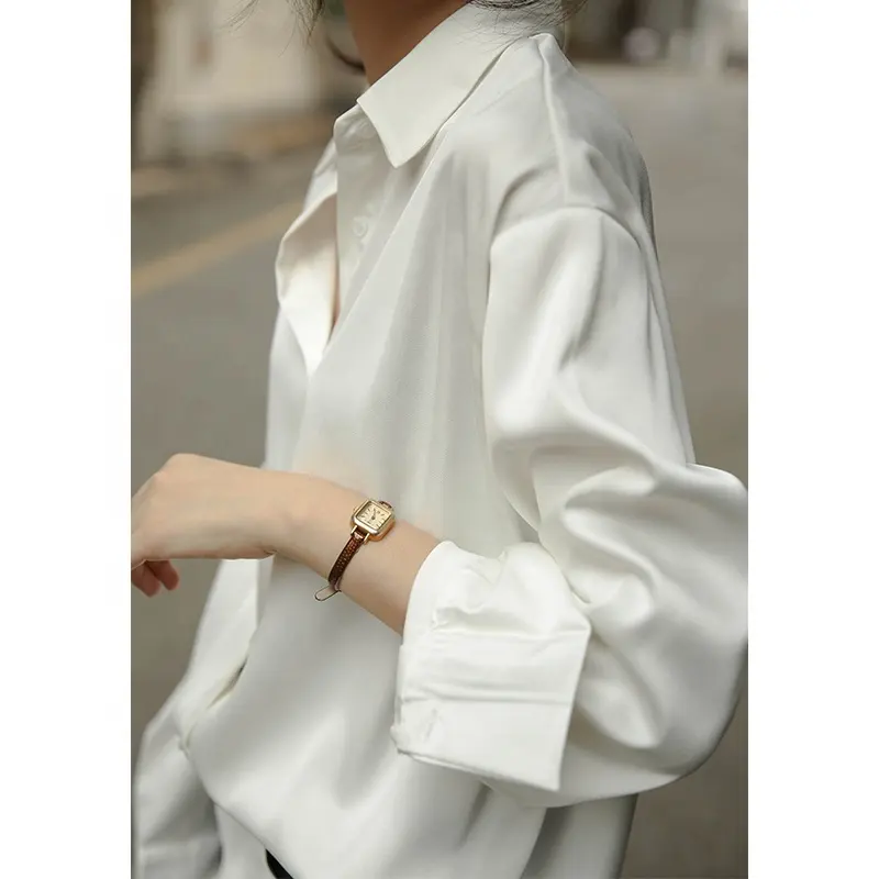 לבן חולצה נשים של עיצוב תחושה נישה רטרו הונג קונג סגנון למעלה וילון חולצה mercerized סאטן loose קוריאני גרסה מקצועי