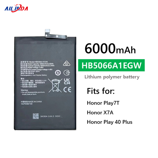 6000mAh HB5066A1EGW Li-ion Polymer Battery for Huawei Honor Play7T Honor X7A Honor Play 40 Plus Phone Batteries