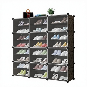 <span class=keywords><strong>Lener</strong></span> Moderner Einfacher 3-stöckiger Klappbarer 4-türiger Schuhschrank mit Mattglastüren und Aufbewahrungsorganizer für Wohnzimmer und Schlafzimmer - Product Image 1
