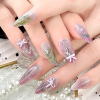 Nouvelle Arrivée Printemps-Été Faux Ongles Effet 3D Amande pour Femme Usage Quotidien Personnalisé Marque Privée Manucure Brillante à Coller
