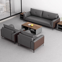 Conjunto de Sofá de Oficina y Mesa de Centro de Cuero, Relleno de Esponja, Estilo Moderno, para Apartamentos y Hoteles, Área de Recepción y Reuniones Empresariales