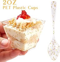 2oz Mini tasses à dessert avec cuillères Gobelets d'apéritif à paillettes dorées Petites tasses parfaites en plastique Bol de service transparent réutilisable pour la dégustation