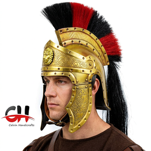 Casco Romano de Latón Dorado de Calvin Handicrafts con Pluma Negra y Roja, Estilo Antiguo, Armadura Fundida a Presión para Exhibición Coleccionable - Product Image 1