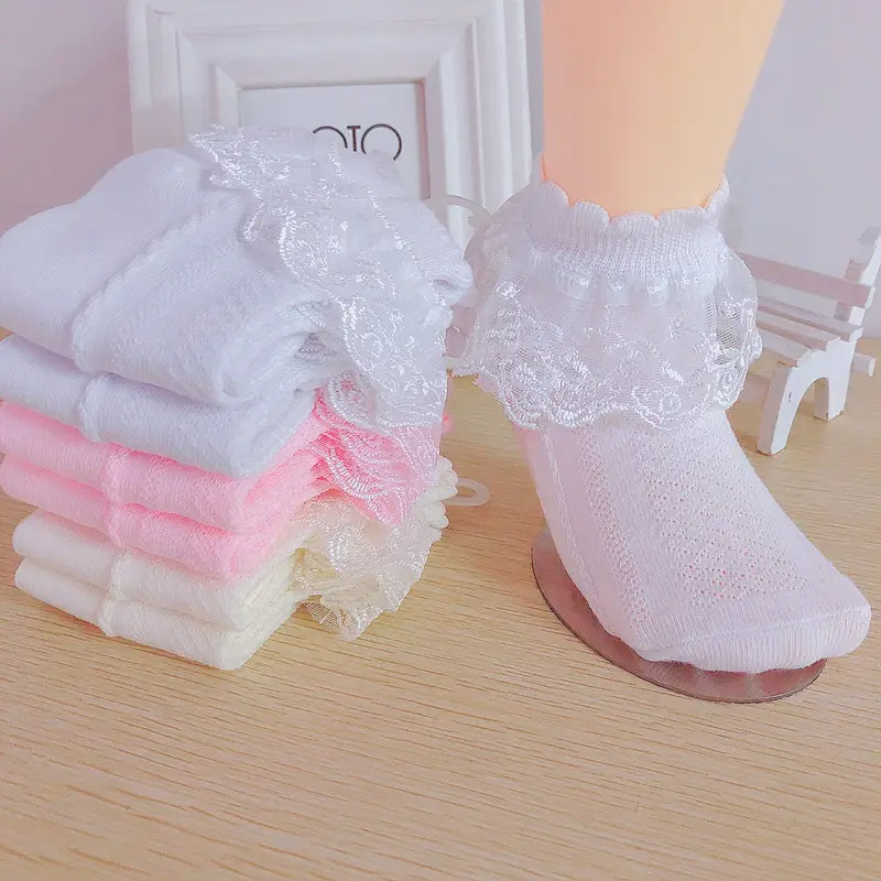 2023 Baby Girls Lace Cotton Frilly Socks Cotton Mesh Lace Ruffle fairy socks For Girls