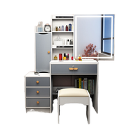 Ensemble de coiffeuse moderne européenne blanche avec miroir à 3 modes d'éclairage, tiroirs et tabouret pour appartement et hôtel
