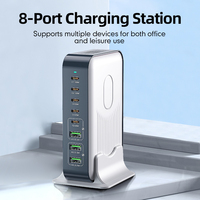 Chargeur rapide de bureau 200W PD 8 en 1, adaptateur USB Type C tout-en-un, station de charge intelligente pour téléphone portable/tablette/ordinateur portable