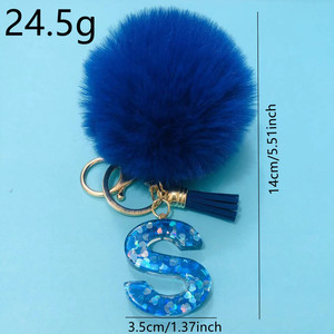 Hot-selling Fashion Decoration Pompom Keychains Custom 26 Letter <strong>and</strong> Puff Ball Acrylic <strong>Keychain</strong> - Product Image 5