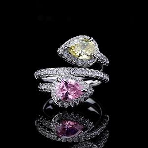 Pink and Green Brass Zircon Silver Plated Trendy Romantic Women's Rings <b>Sweet</b> Engagement Wedding Gift Jewelry - Product Image 5