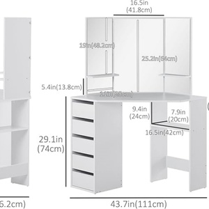 Luxury Custom Wood Panel Modern Bedroom Durable 3-Tier 5-Drawer Mirror Custom Color USA Origin Makeup Vanity - Product Image 2