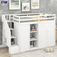 Cama Alta Moderna de Madera para Niños y Adultos con Armario Ropero, Muebles de Dormitorio para el Hogar con Función de Almacenamiento