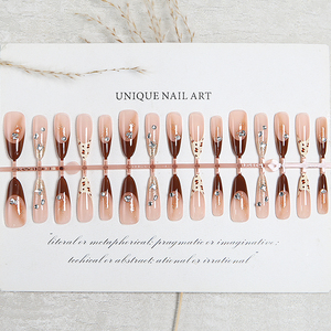 Faux ongles à presser en amande marron nude avec strass, réutilisables pour fêtes, mariages, usage quotidien, Thanksgiving et Halloween - Product Image 5