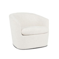 Fauteuil pivotant moderne de style mid-century, capitonné en bouclette ivoire, pour appartement, salon, chambre, hôtel, salle à manger