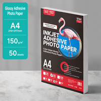 Papel Fotográfico Brillante Autoadhesivo Resistente, Formato A4, 150 g/m², Paquete de 50 Hojas, para Impresión de Tinta a Color