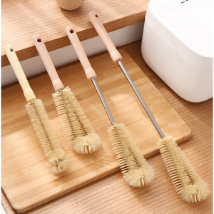 Wooden Handle Bend-Head <b>Cup</b> Brush, Baby Bottle, <b>Thermos</b>, Water Bottle Cleaning Brush, Extended Hanging Handle Brush - Product Image 1