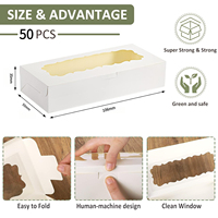 Lot de 50 boîtes de boulangerie classiques élégantes blanches réutilisables portables avec fenêtre de 4,17 x 2,16 x 1,37 pouces pour gâteaux à emporter