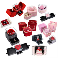 Boîte à roses éternelles transparente en forme de cœur, faite à la main pour la Saint-Valentin, couleur personnalisée, avec tiroir à bijoux pour collier, idée cadeau
