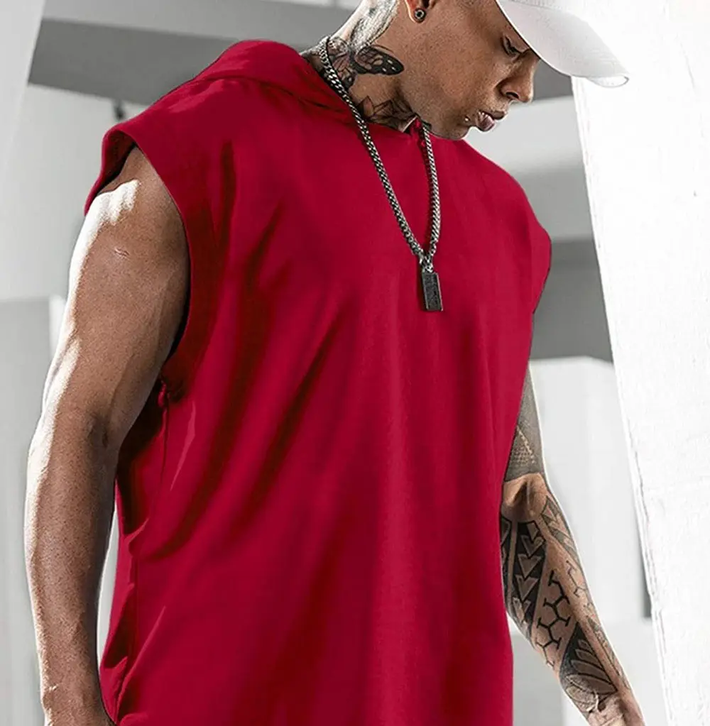 2021 Men's Gym Hooded Tank Top Workout Bodybuilding Sleeveless Muscle Hoodies Men T Shirt
